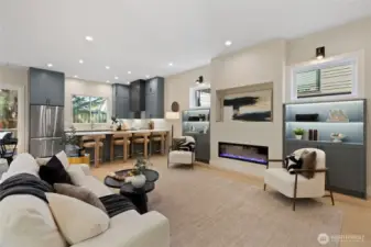 Featuring a sleek electric fireplace, a gourmet kitchen with separate dining nook, and a functional butler's pantry- Blending style, comfort, and convenience.