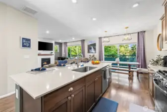 Kitchen flows seamlessly into the living room, creating the heart of this Black Diamond home.