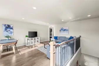 Spacious upstairs loft/bonus room with versatile living space, perfect for media, playroom, or home office in this Black Diamond home.