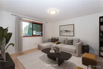 Virtually staged lower level family room