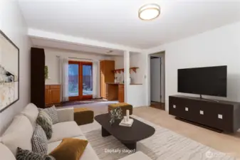 Virtually staged lower level family room