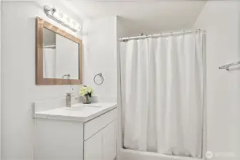 Bathroom downstairs with a walk-in shower