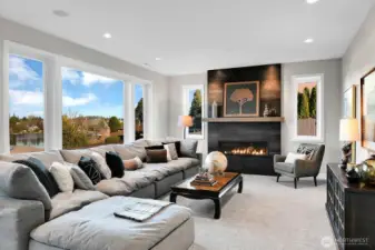 Lower Level with 10" ceilings...Spacious huge family room w/ another 48" gas fireplace.  Tuftex Fur-Ever wall to wall carpet & Extra sound insulation between floors.