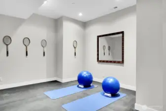 Gym with rubber tile flooring.