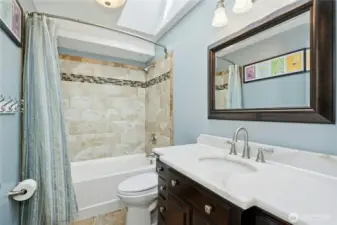 This is the upper level hall bathroom with heated floors.