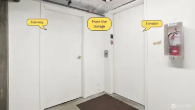 From the secured parking garage you can access the elevator or stairway.