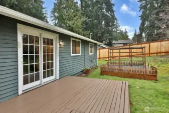 There are two raised beds awaiting plants or veggies!
