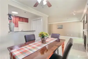 Kitchen opens up to large dining room.