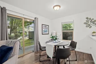 Dining area with lovely view of the trees.