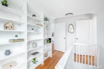 These charming built-ins add both character and functionality to the second-floor landing.