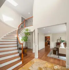 Entry looking towards the dining room, kitchen, and family room