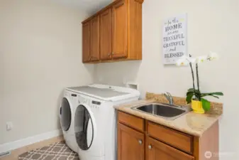 Main floor laundry room with access door to the back yard