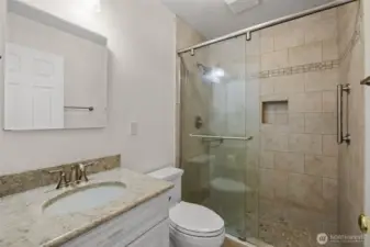 Upstairs remodeled hall bath.