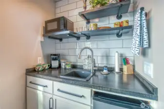 Studio apartment kitchenette.