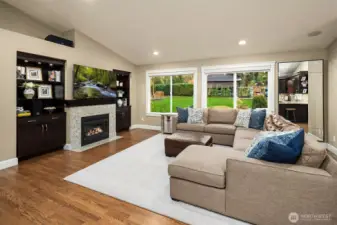 Vaulted great room that overlooks the private backyard