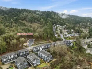 Bird’s-eye view highlighting the neighborhood’s scenic Issaquah setting