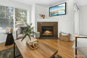 Cozy fireplace anchors the living room, offering the perfect spot to relax and unwind.