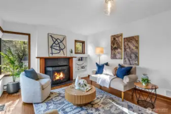 Wood burning fireplace and built-ins.