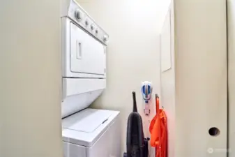 Stackable laundry to maximize space.