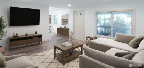 Living room also has new flooring, drywall & for a modern look & feel- Virtually staged