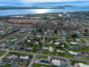 View from atop of 8471 Willow Way looking south to Birch Bay from Bay View Estates neighborhood a manufacture home friendly neighborhood.