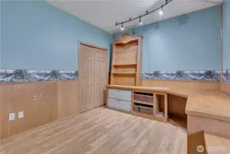 The office in the front of the house with the French doors