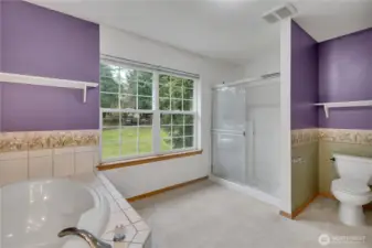 Primary bathroom with separate shower and soaking tub