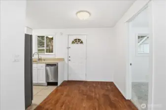 A closer look at the dining room.  The door leads to the spacious back yard.