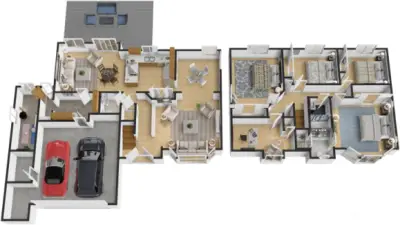 This detailed 3D floor plan brings the full layout of this 2,230 SF two-story home to life, revealing the thoughtful flow between the main level's living room, kitchen, family room, and dining areas — and the well-positioned second floor with four bedrooms, a den or optional fifth bedroom, two remodeled baths, and a generous primary suite — giving buyers a clear and immediate sense of how naturally and practically this home lives.