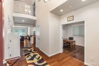 Looking in from the from the entry. On the right is the den/office (or even another bedroom). To the right of that (not in the photo) is a full bath adjacent to a bedroom, for a nice downstairs living suite area.
