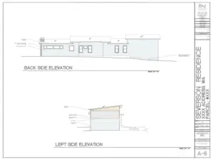 Back and left side elevation. 2288 total square feet with 1674 on the main floor and 614 on the upper floor.
