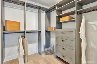 Expansive outfitted primary closet