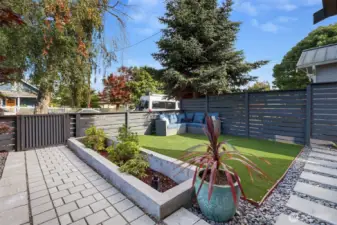 Garden space with raised beds