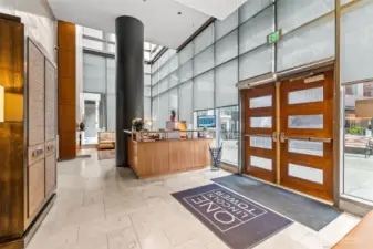 Concierge lobby with modern, welcoming design.