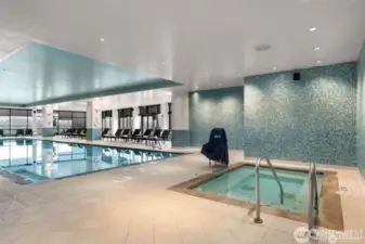Indoor pool and spa amenities at One Lincoln Tower.