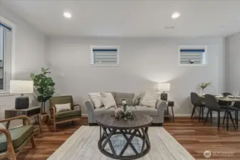 Living Room, Luxury Vinyl Plank Flooring, High Ceilings