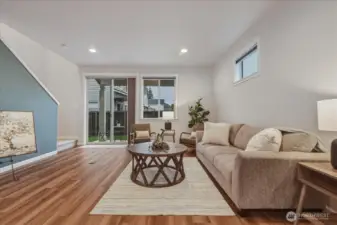 Living Room, Luxury Vinyl Plank Flooring, High Ceilings