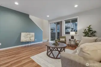 Living Room, Luxury Vinyl Plank Flooring, High Ceilings