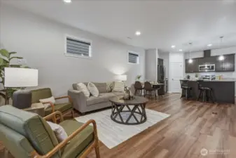 Living Room, Dining Room, Kitchen, Island, Eat Bar, Luxury Vinyl Plank Flooring, High Ceilings