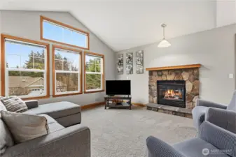 Upstairs living room with vaulted ceilings