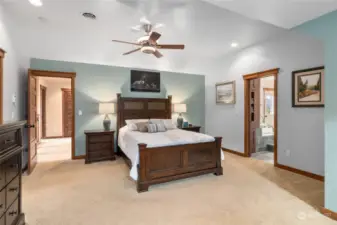 Upstairs you'll find a fully loaded Primary Suite! BIG bedroom area with cove for sitting area or entertainment cabinet!