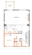 Progress in motion—this 2nd-floor layout features a bedroom, 3/4 bath, modern fireplace, and elevated 9-foot ceilings.