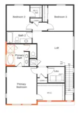 Under construction, Upper-level bedrooms, loft and laundry.