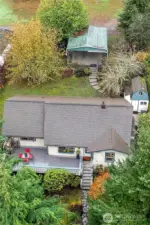 Ariel view of the house and car port.