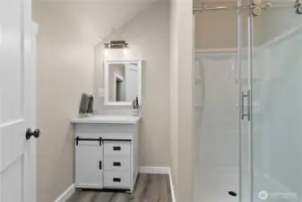 Studio's bathroom with plumbing roughed-in