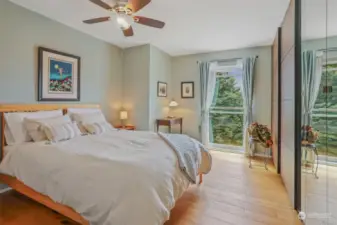 The hardwood floors extend through the bedroom.  Also, south facing with a pleasant view of the park.  New double hung window!