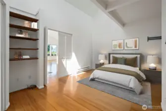 This room between the living and family rooms has always been used as a bedroom. It has its own bathroom and stairs leading up to a loft. It's another versatile space ready for your imagination.