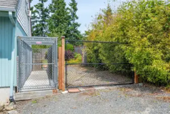 Dog kennel and large gate for easy access to the rear garden.