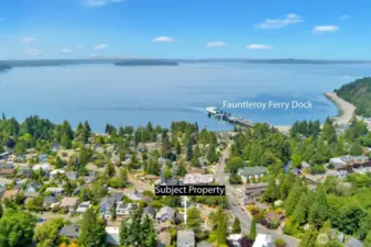 Aerial view looking towards Puget Sound and Fauntleroy Ferry Terminal