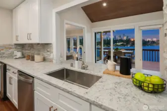 The kitchen has been opened to the living areas to enhance the views.
